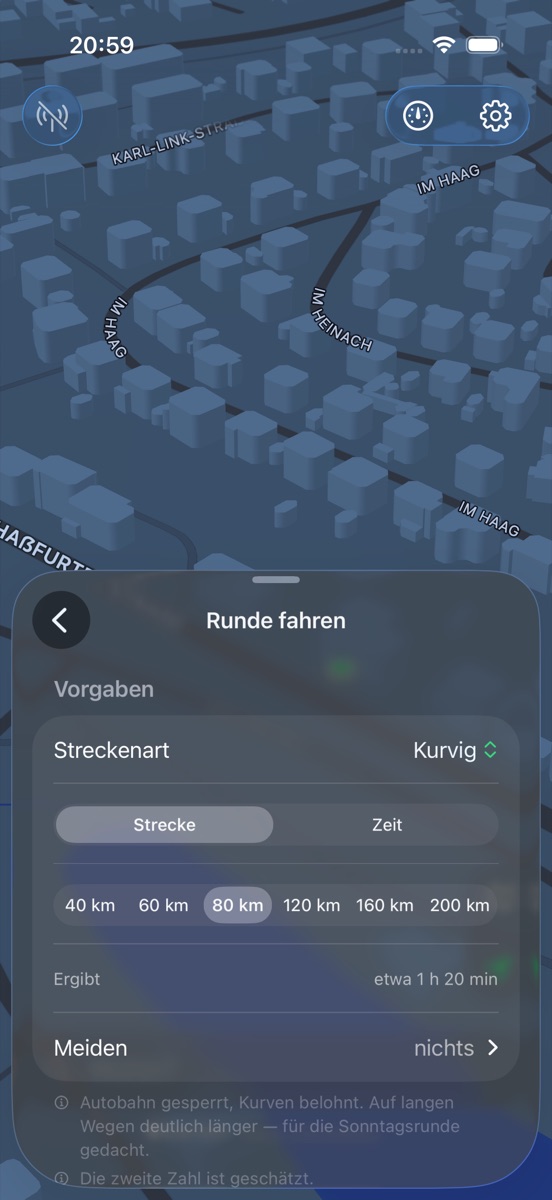 Runde planen mit Länge und Streckenart